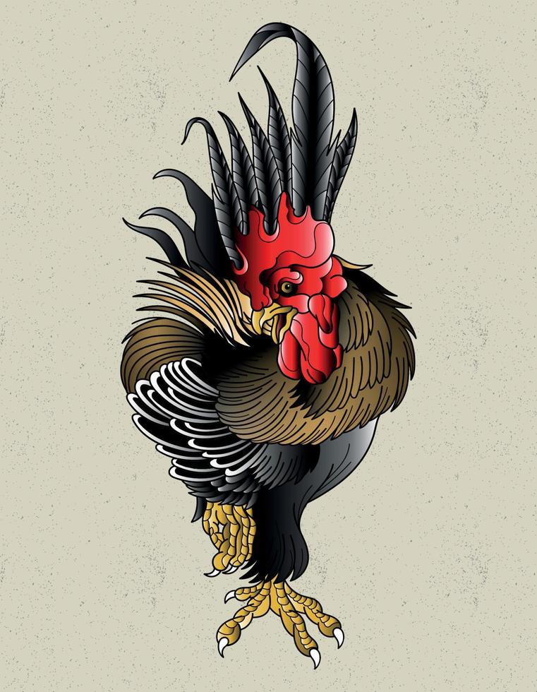 tatuaje de gallo neo tradicional vector