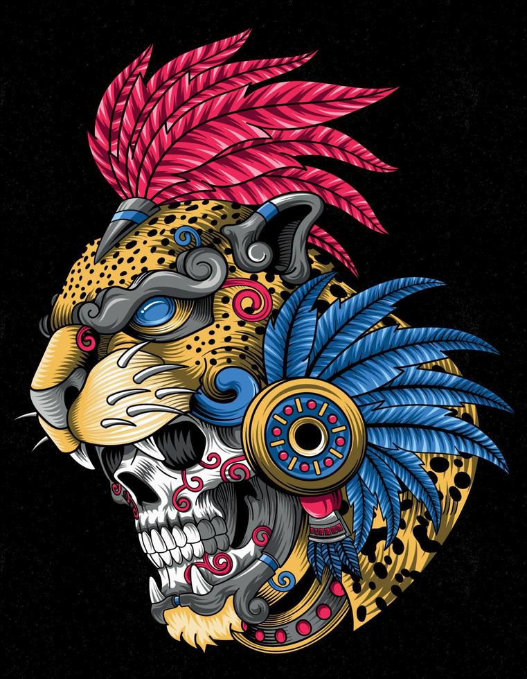 calavera guerrero azteca jaguar vector