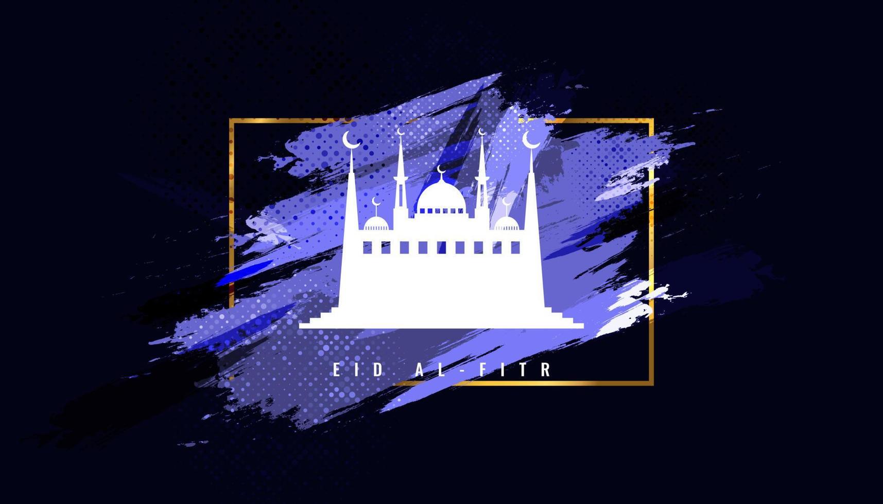 Eid Al Fitr Mubarak. Islamic Background with Mosque and Brush Style. Happy Eid Mubarak Illustration for Banner or Poster vector