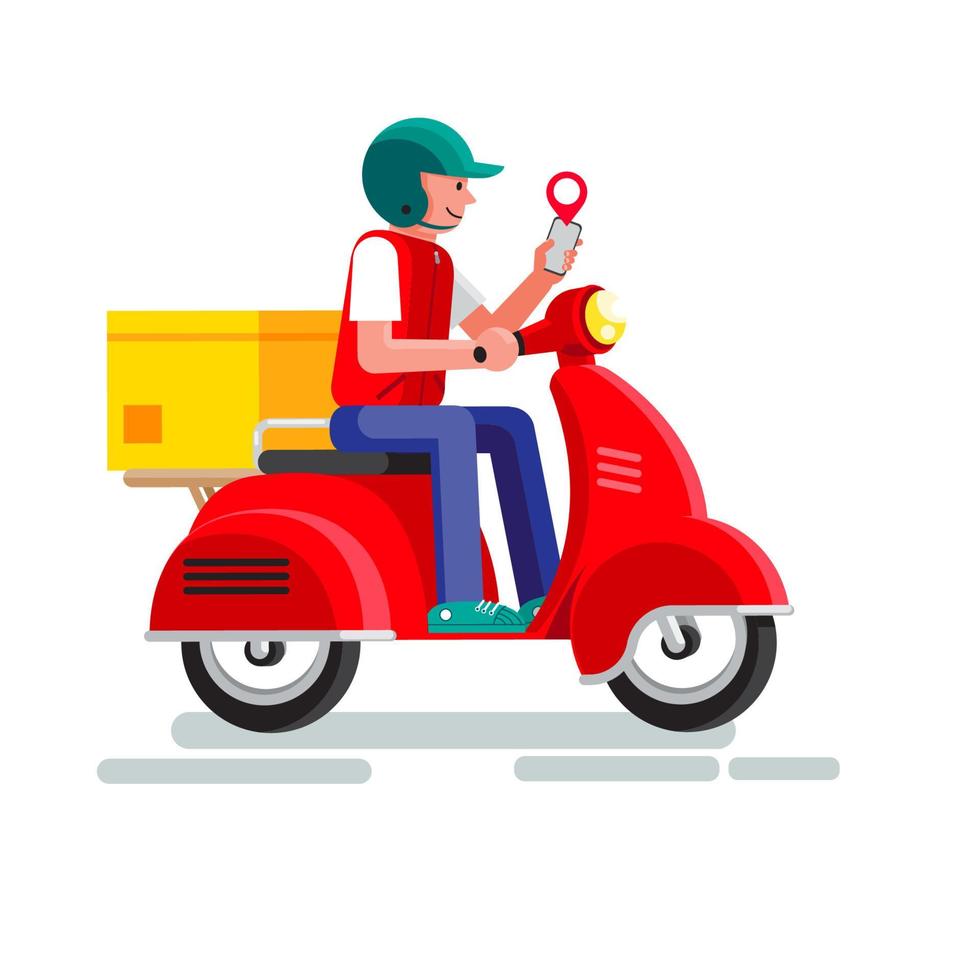 concepto de servicio de entrega en línea, almacén, scooter vector