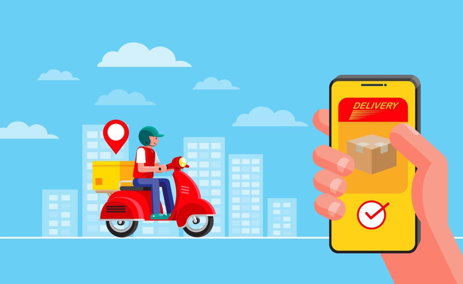 Online delivery service concept, scooter vector