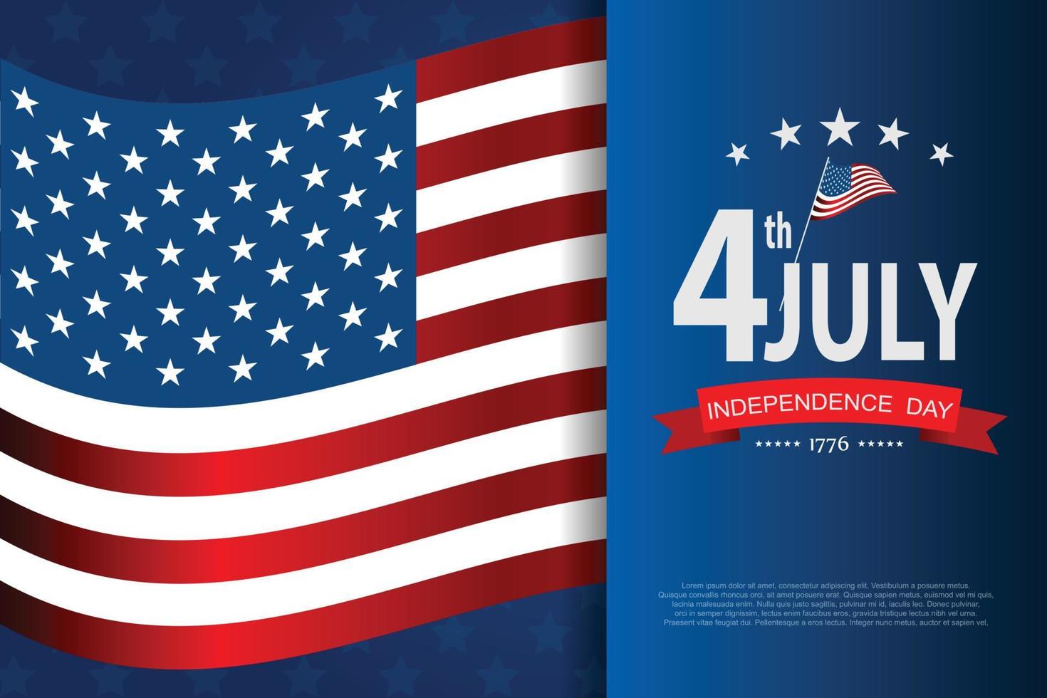 4th of July banner Vector illustration. Independence Day, US flag with 4th of July on blue background.