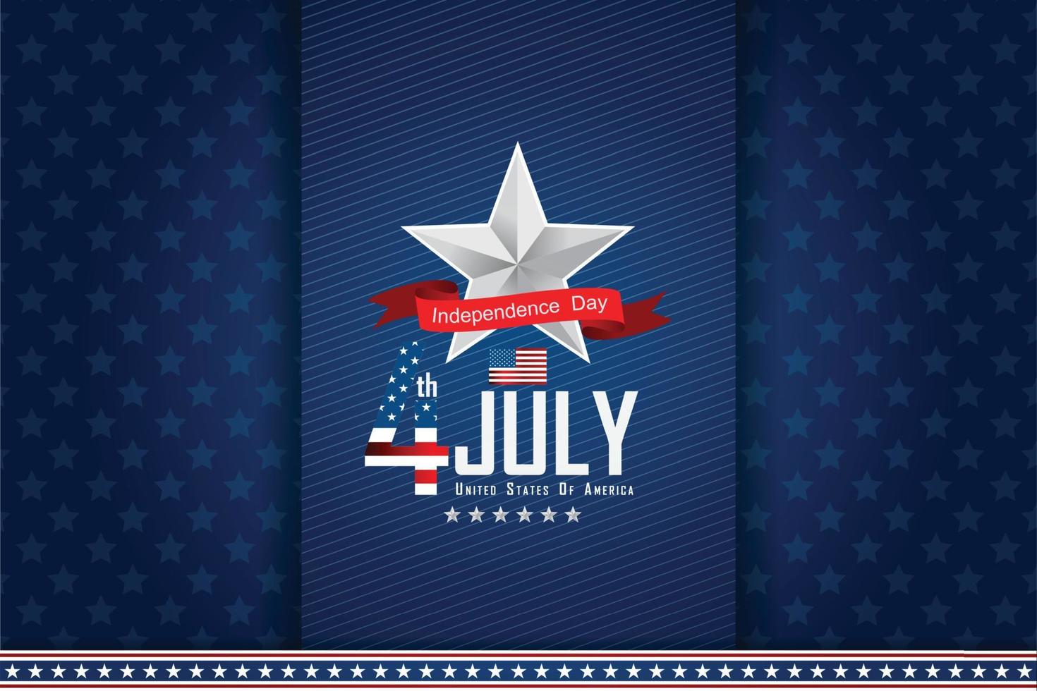 4 de ilustración de vector de banner de julio. día de la independencia, bandera estadounidense con el 4 de julio sobre fondo azul.