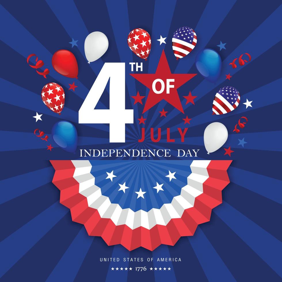 Independence day USA american balloons flag decor.4th of July celebration poster template.Vector illustration. vector