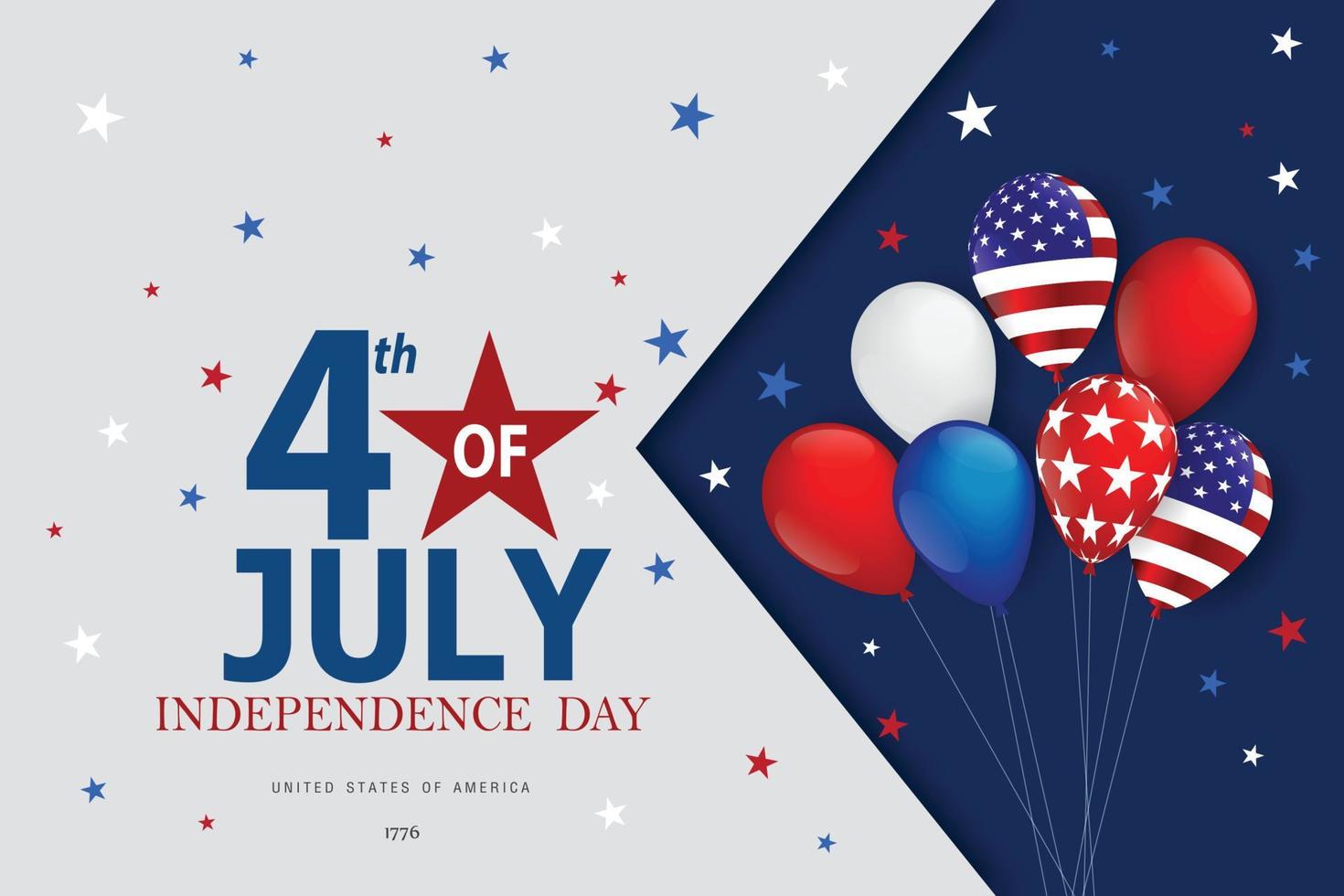 Independence day USA american balloons flag decor.4th of July celebration poster template.Vector illustration. vector