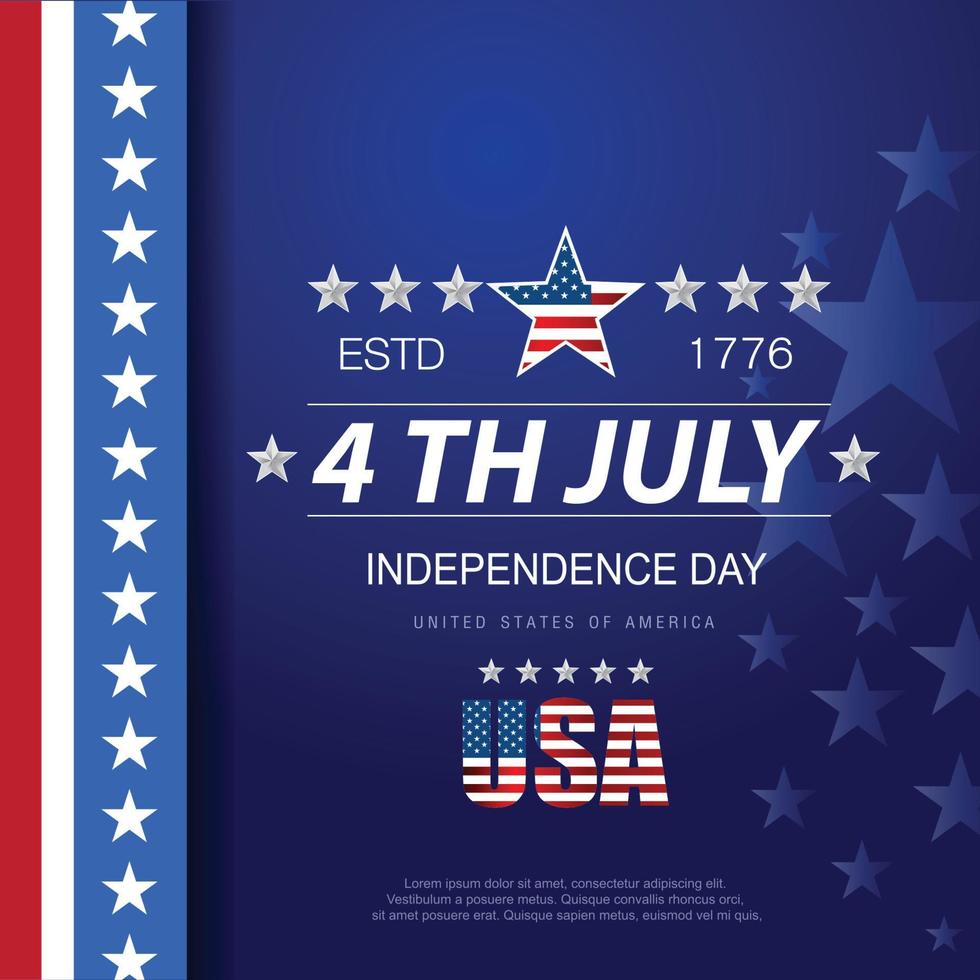 4th of July banner Vector illustration. Independence Day, US flag with 4th of July on blue background.