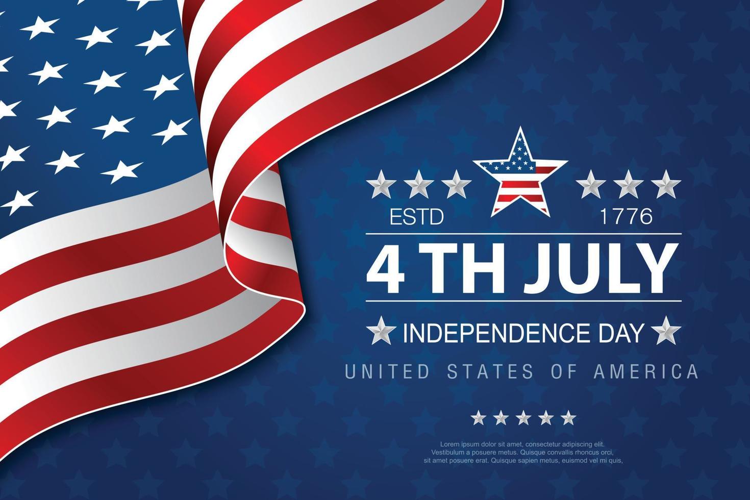 4th of July banner Vector illustration. Independence Day, US flag with 4th of July on blue background.