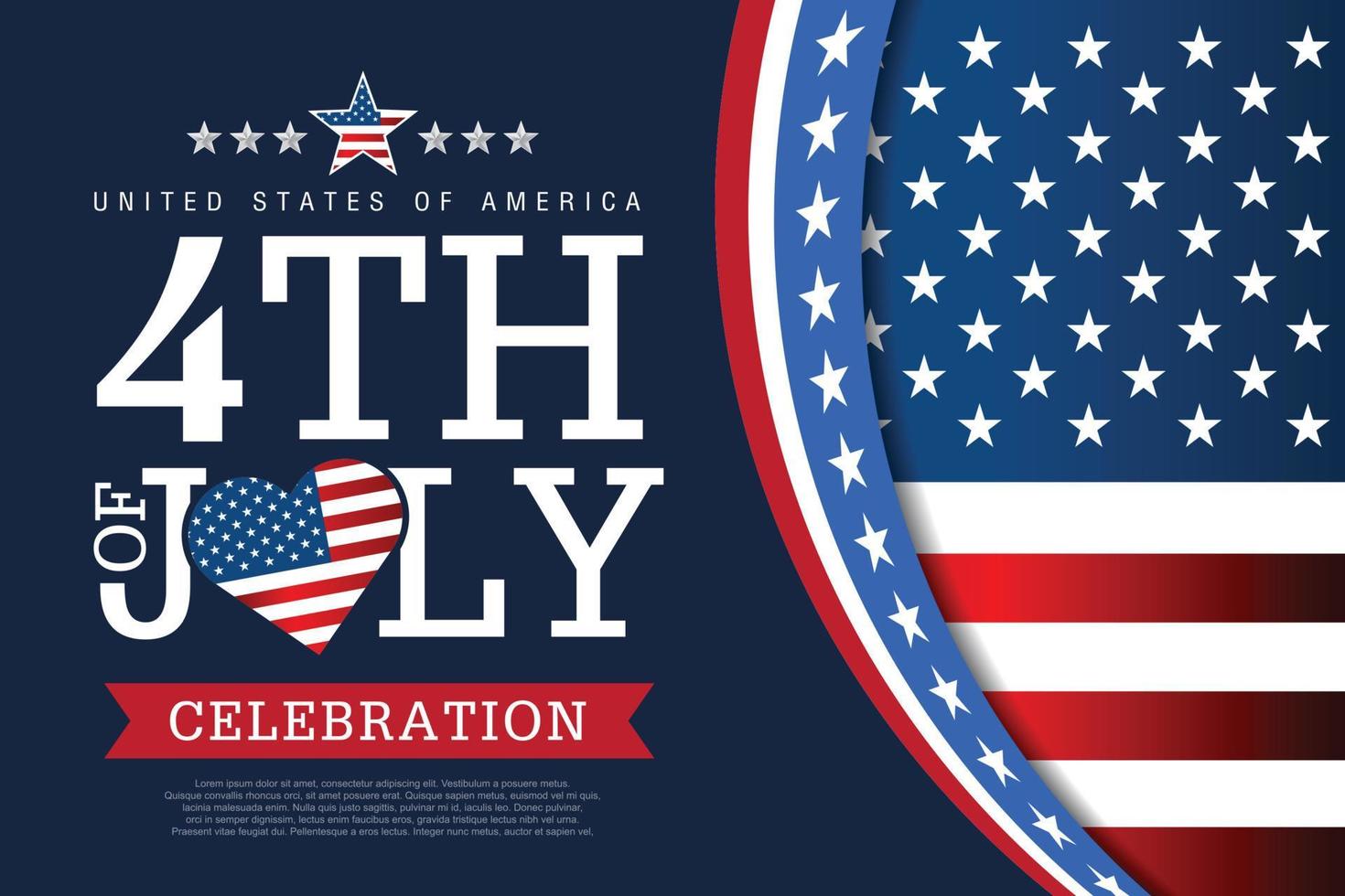 4th of July banner Vector illustration. Independence Day, US flag with 4th of July on blue background.