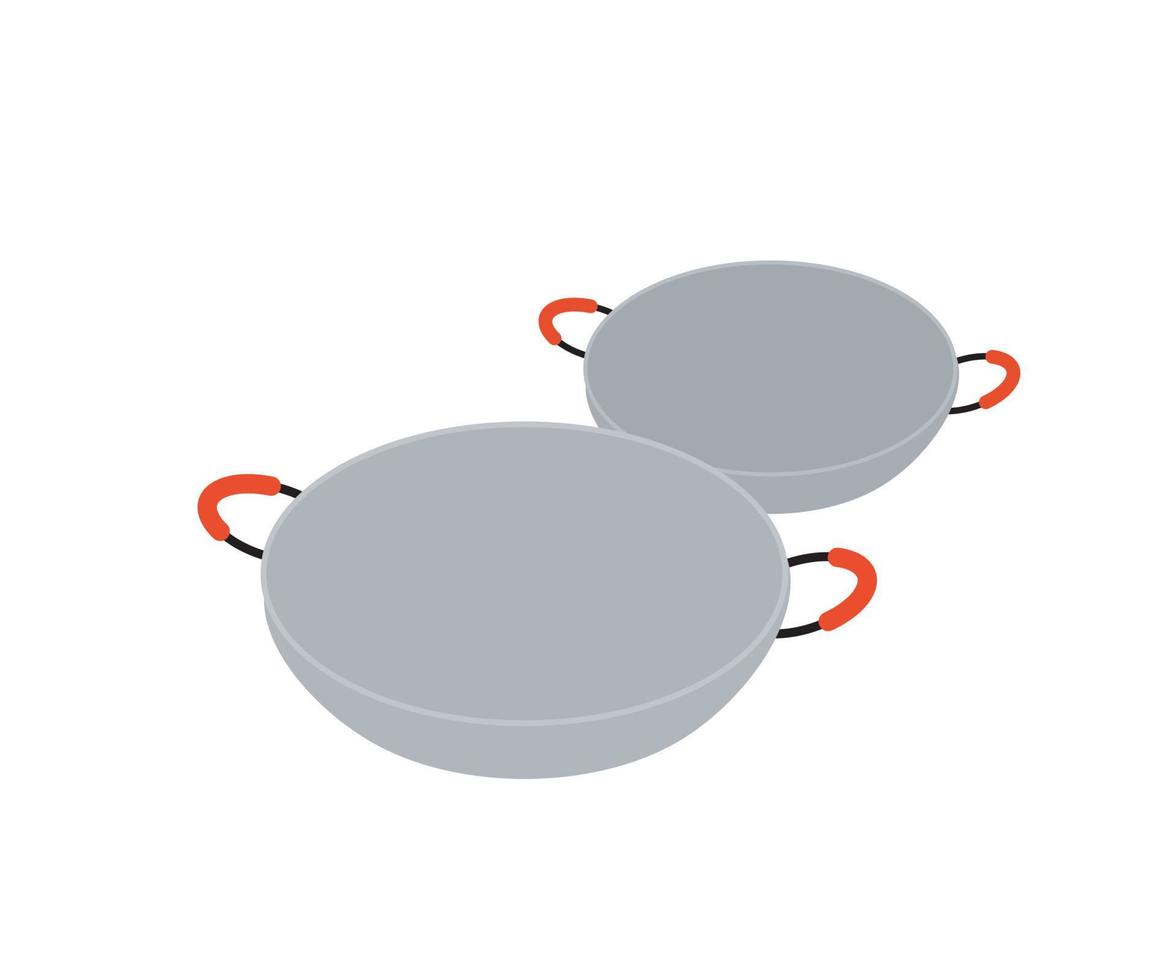 Isometric style illustration of small and large wok vector