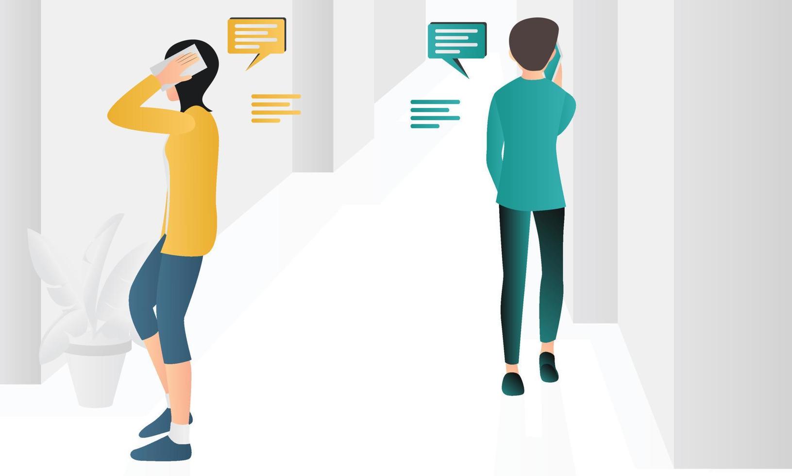 Isometric style illustration man and woman making a phone call vector