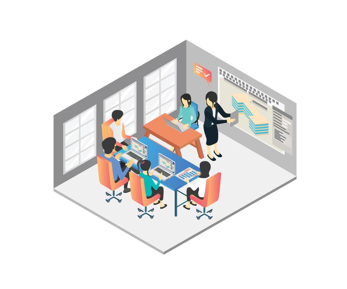 Illustration of isometric style business presentation and training vector