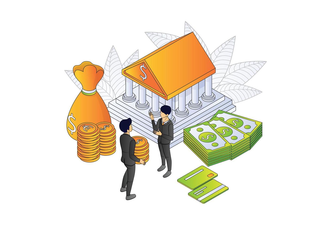 Illustration of premium vector isometric style about banking and finance with a character