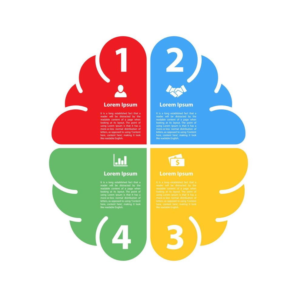 four steps cycle or cycle infographic brain shape layout concept vector illustration