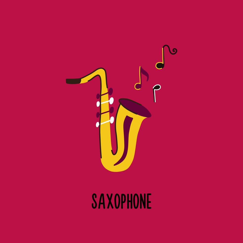 Jazz musical instrument saxophone with notes vector