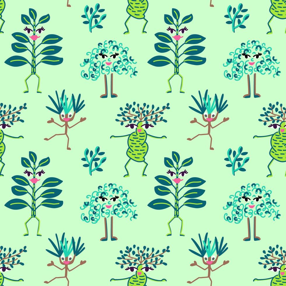 Seamless pattern with lively cheerful house plants with different leaves and branches vector