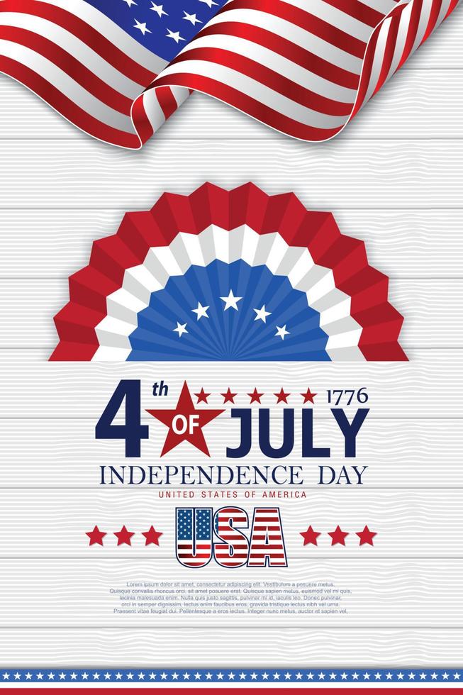 United states of America happy independence day greeting card, banner, horizontal vector illustration. USA holiday 4th of July design element with American flag with curve