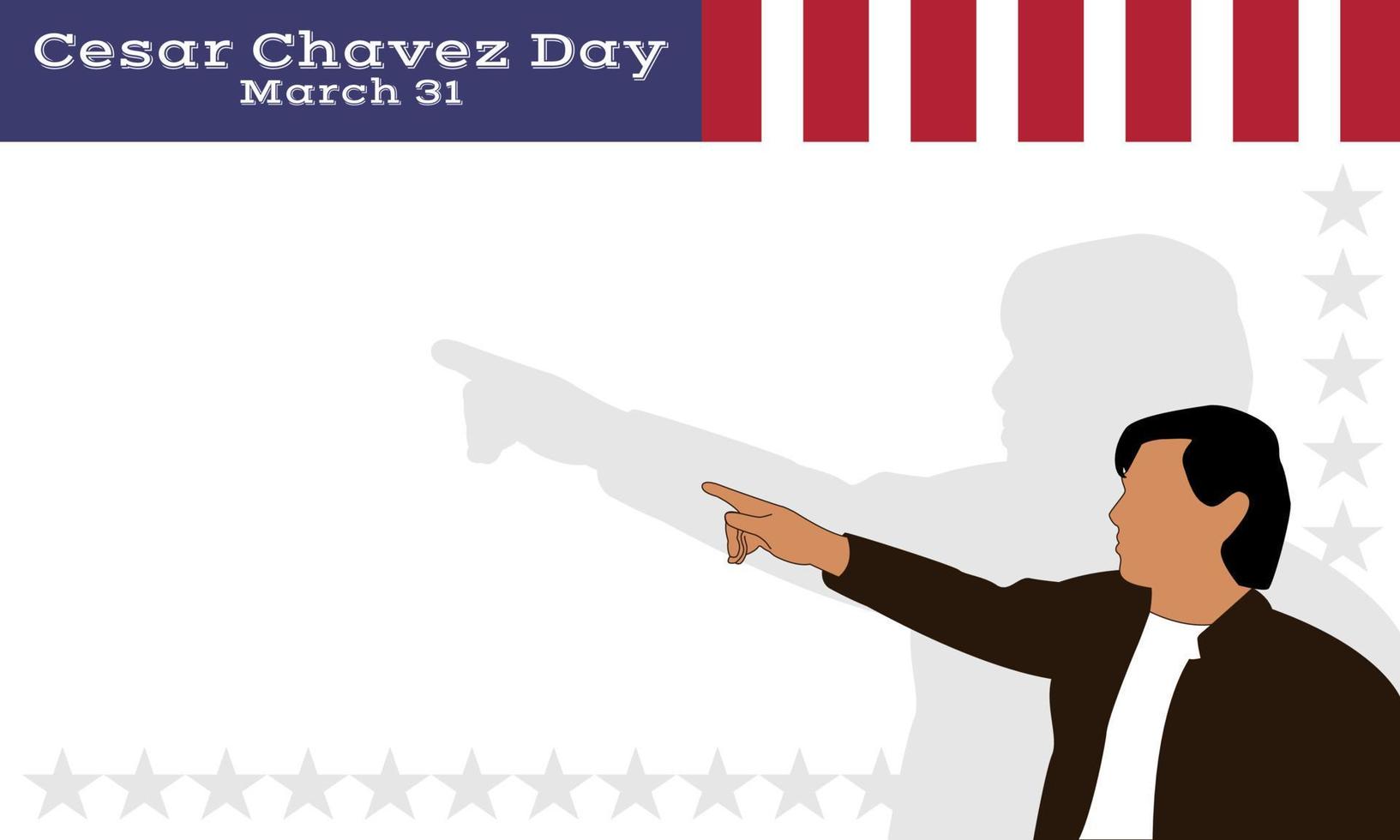 dia de cesar chávez. ilustración de estilo plano con adorno de bandera de estados unidos. la fiesta nacional americana oficial, que se celebra anualmente. adecuado para póster, pancarta, fondo, telón de fondo. vector