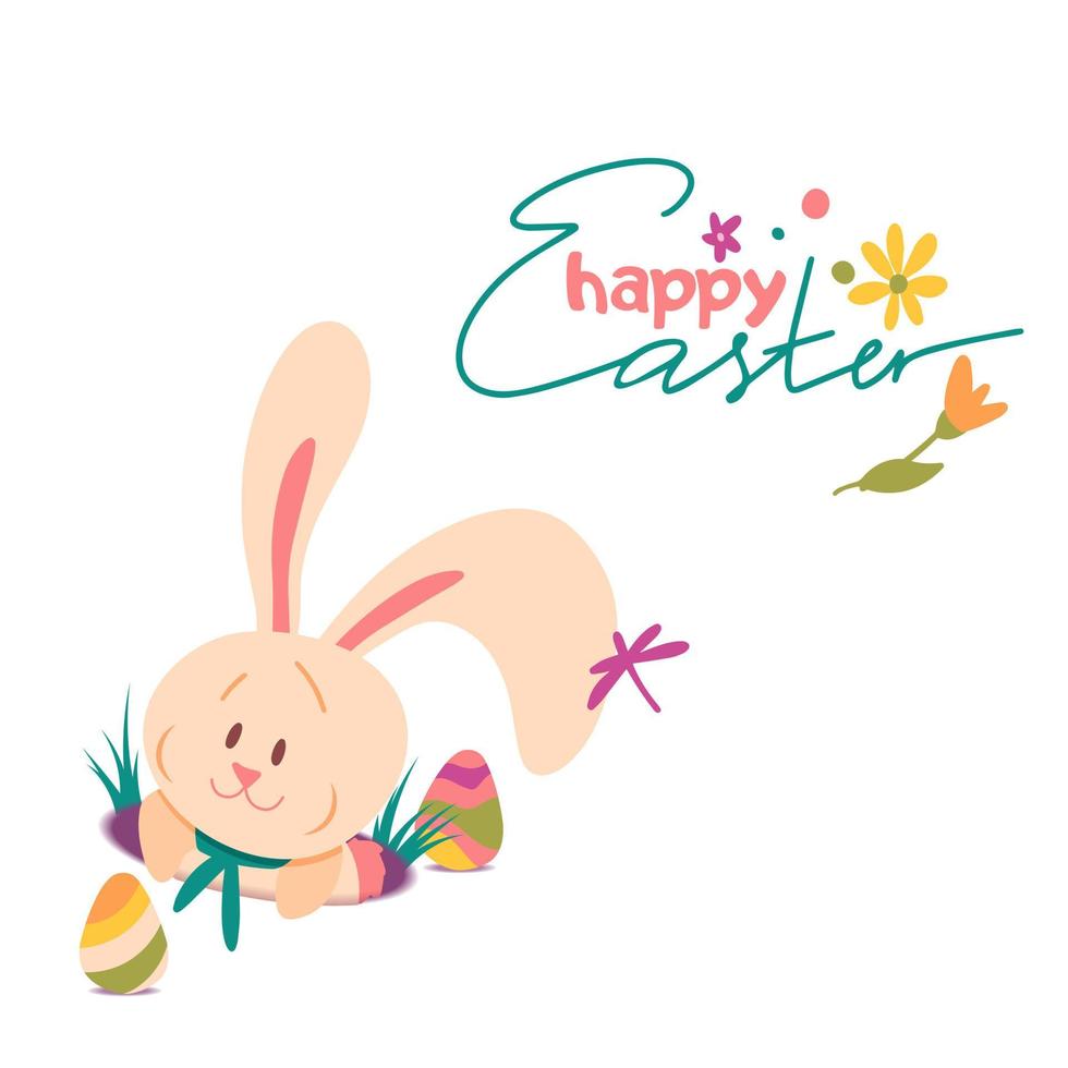 Easter rabbit design concept. Happy Easter greeting card with bunny and eggs. Vector Illustration banner.