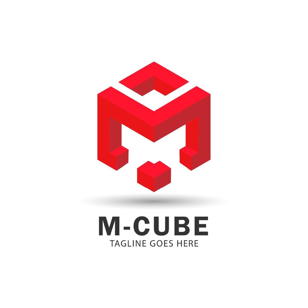 logotipo de letra m, diseño de forma de cubo o hexágono, en estilo 3d vector