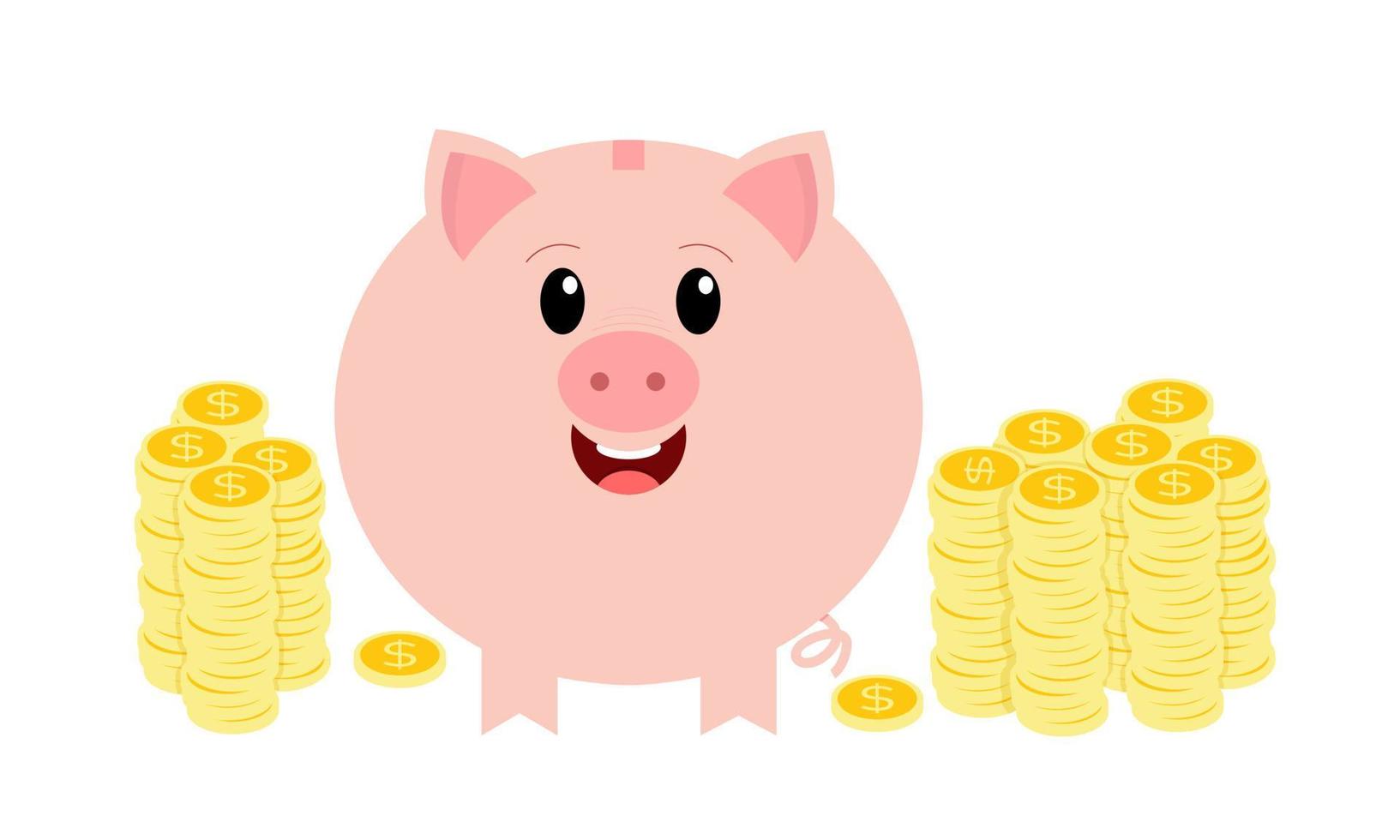 Piggy bank and gold coins. Saving savings. Contribution to the future. Flat. Vector illustration