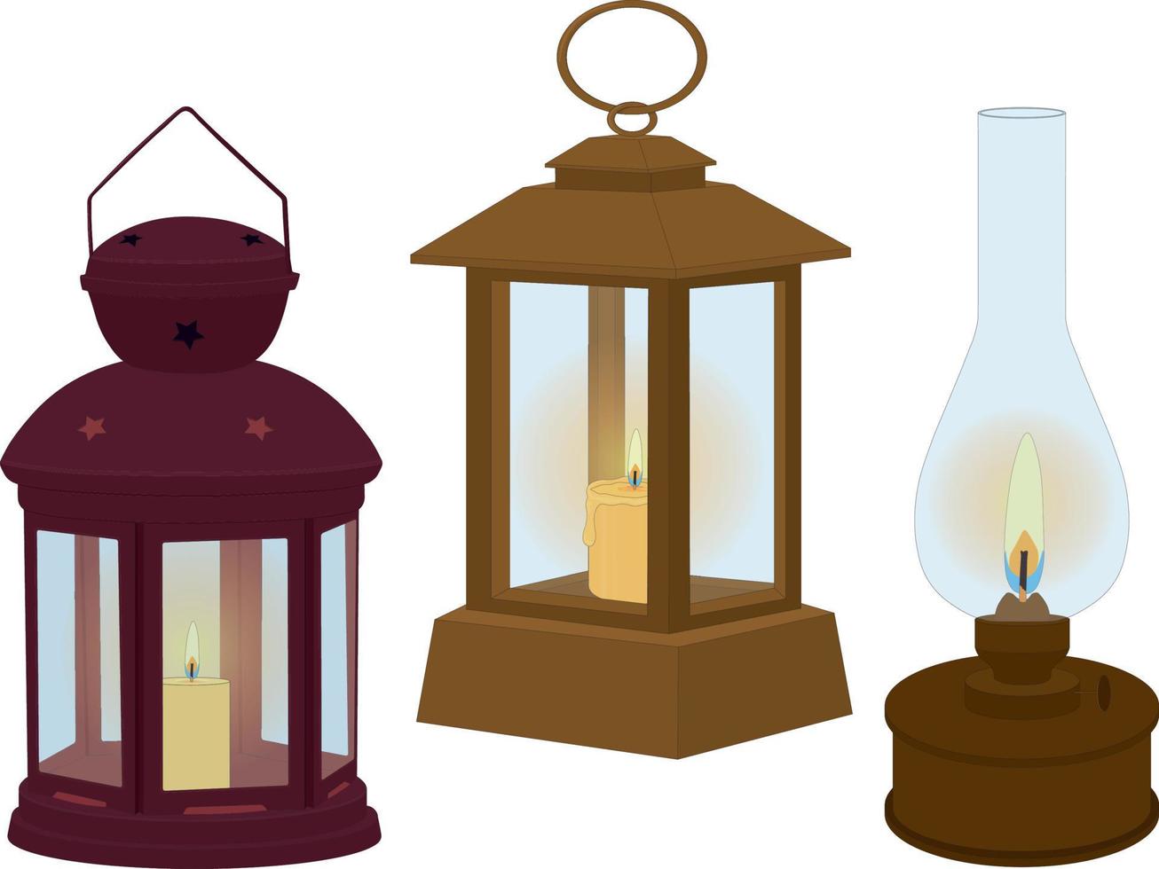Open fire lamps different types collection vector illustration