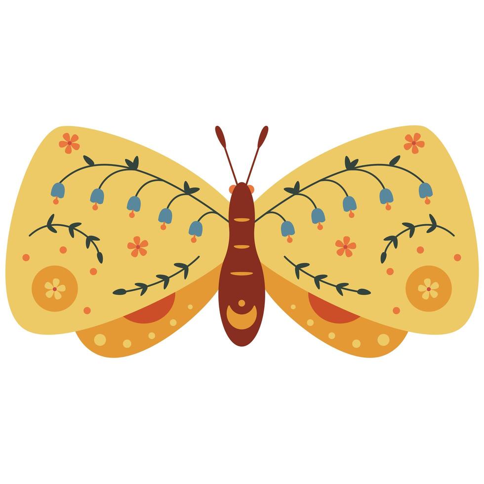 Folk style yellow butterfly decorative graphic art vector