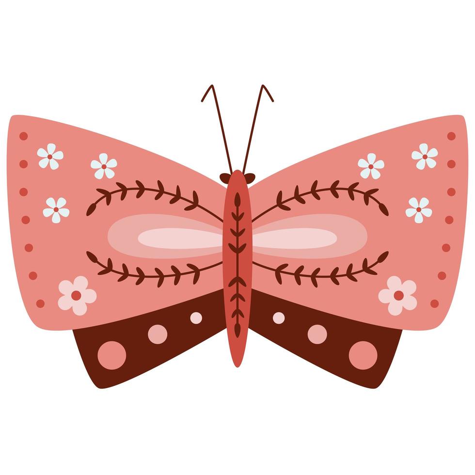 Folk style pink butterfly decorative graphic art vector