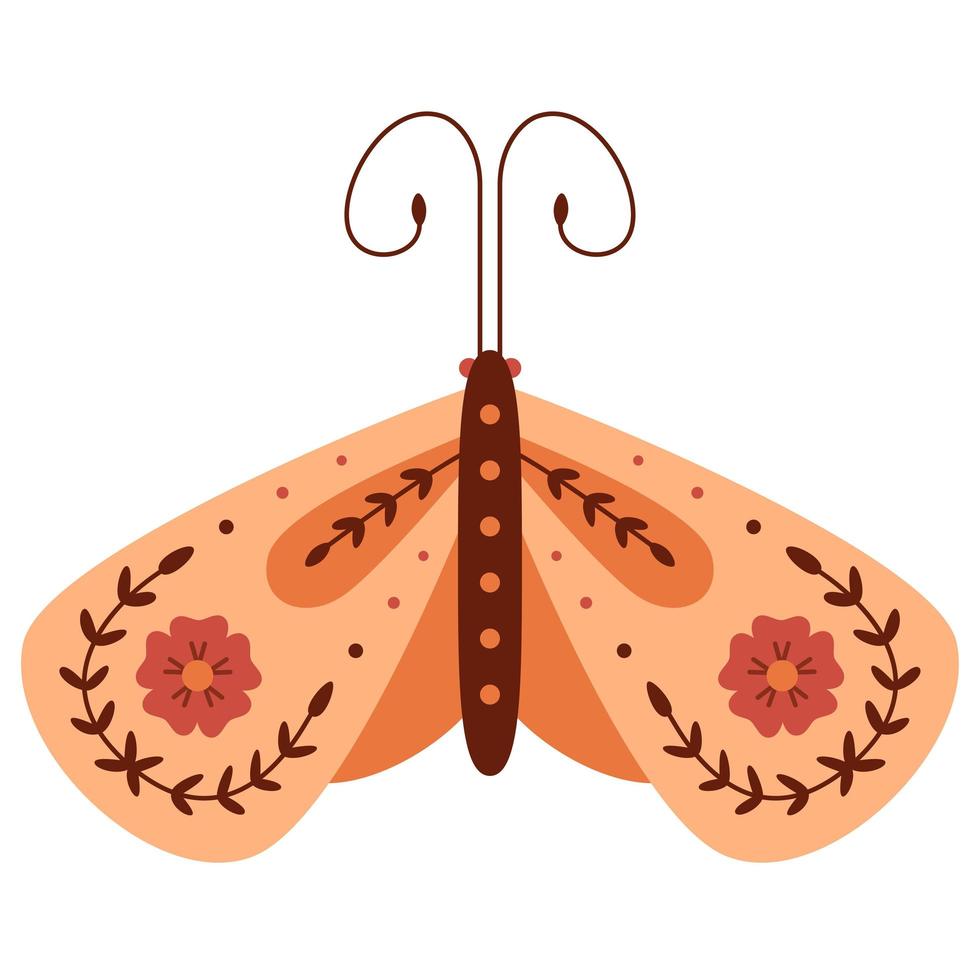 Folk style orange moth decorative graphic art vector