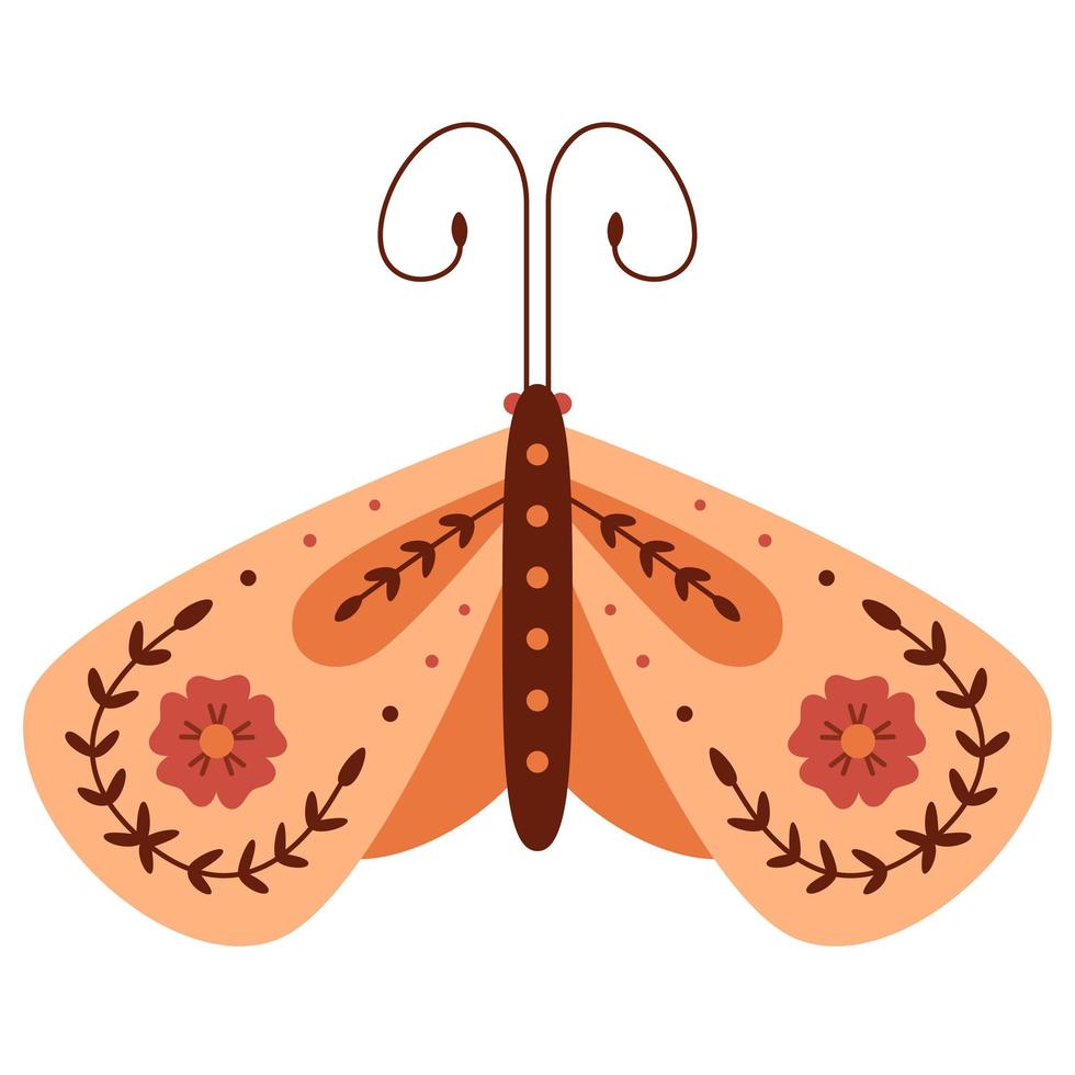 arte gráfico decorativo de polilla naranja de estilo popular vector