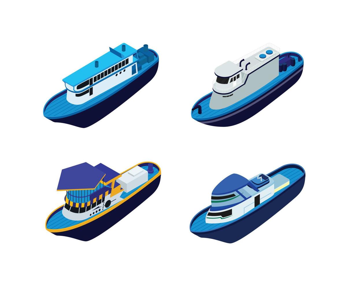 Fishing boat isometric style illustration vector