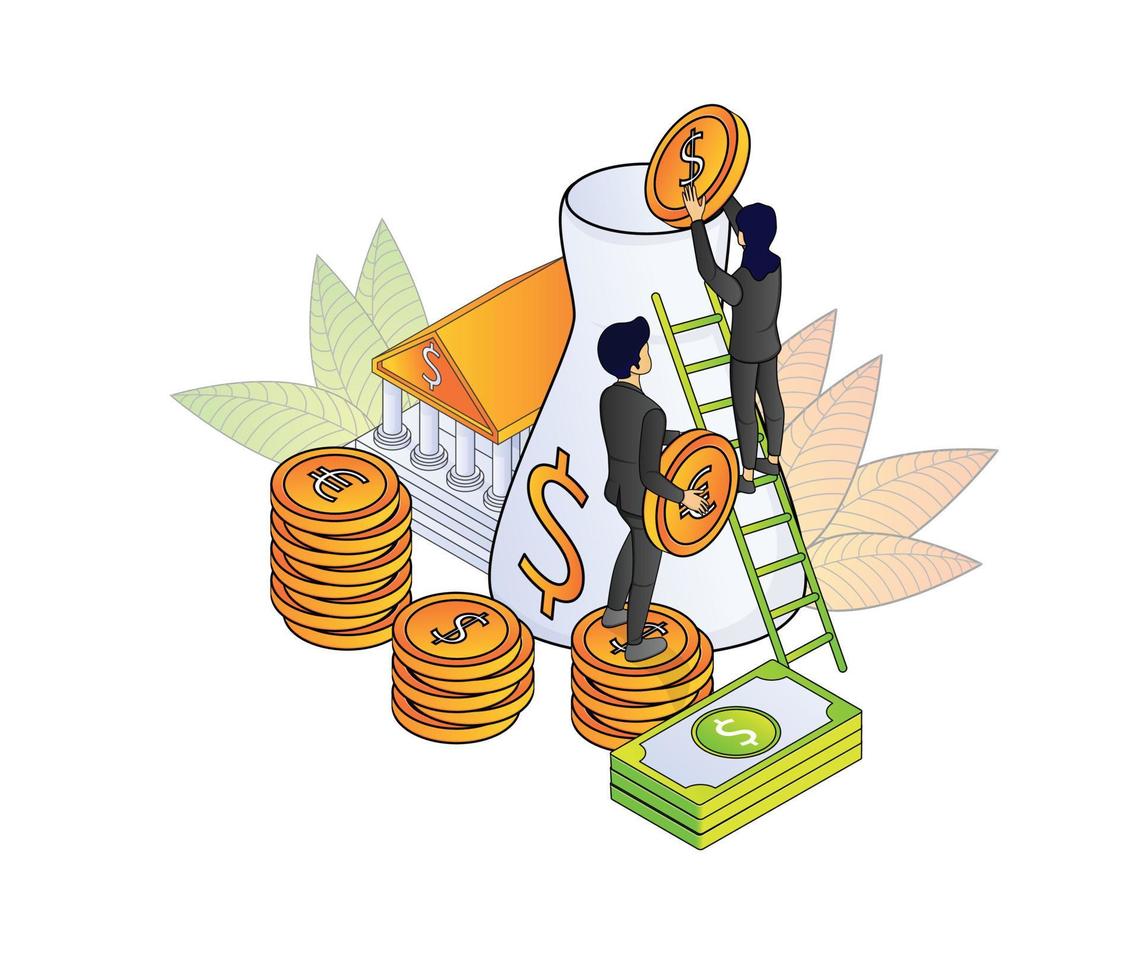 Illustration of premium vector isometric style about banking and finance with a character