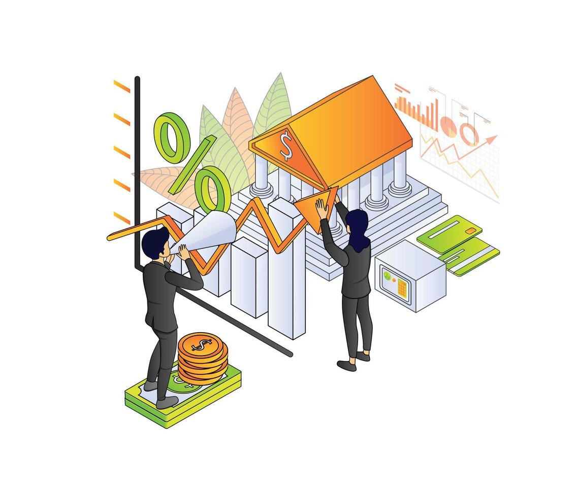 Illustration of premium vector isometric style about banking and finance with a character
