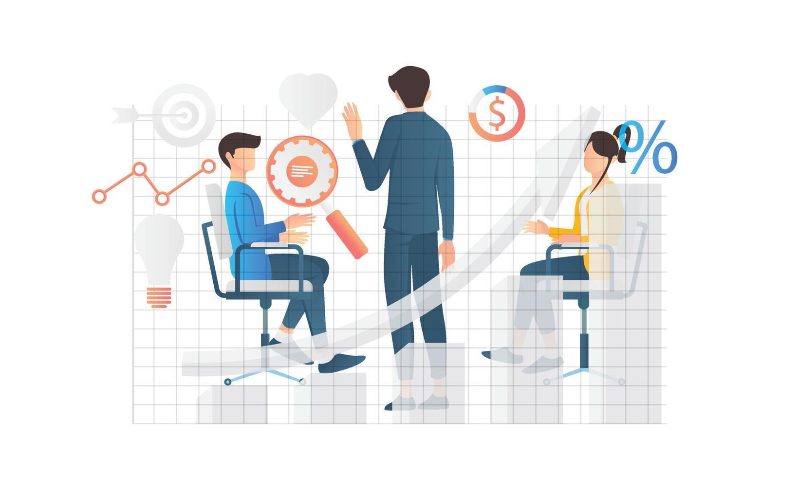 Illustration of isometric style business presentation and training vector