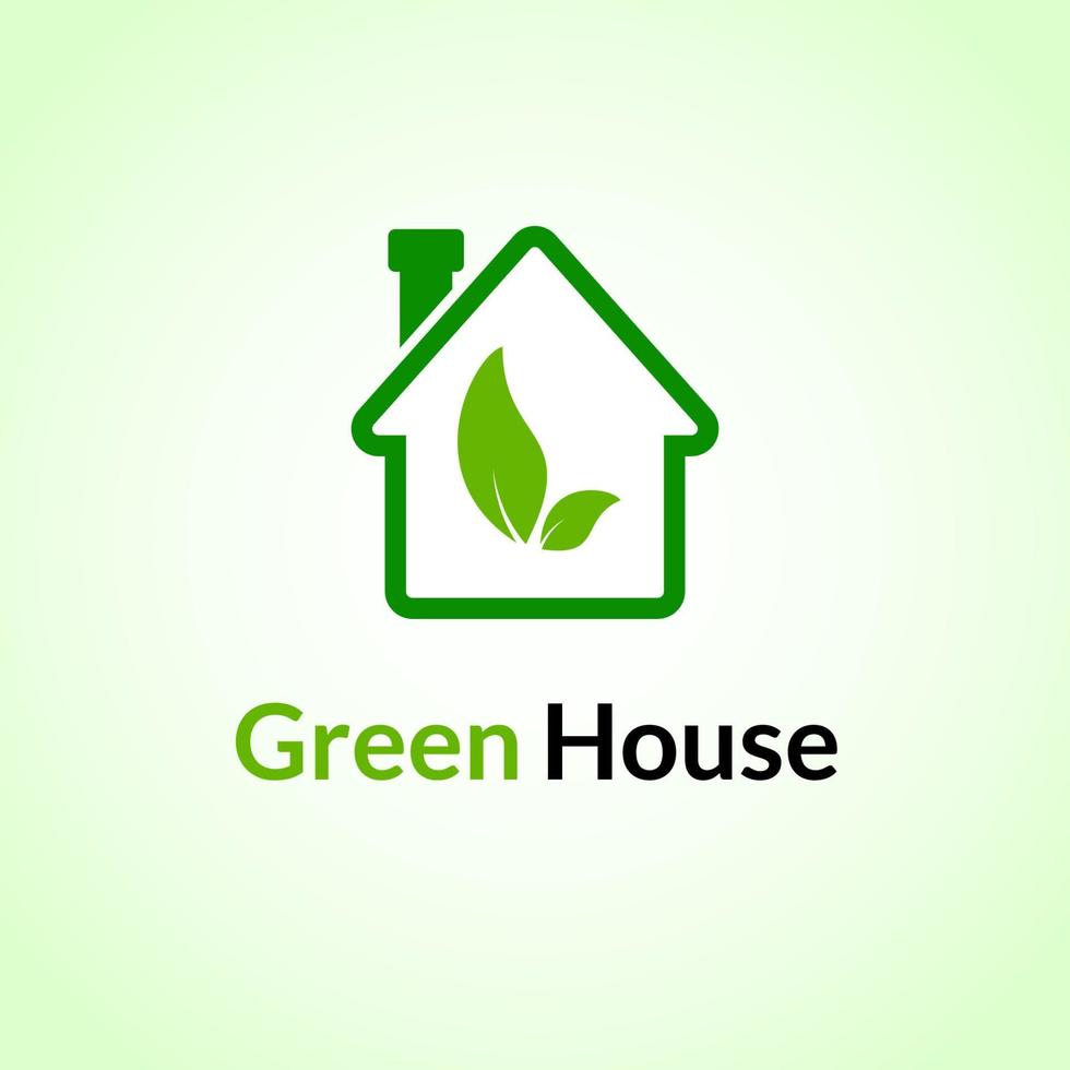Simple, unique, and creative greenhouse logo. Leaf and house icon in green. concepts of ecology, hydroponics, environmental socialization vector