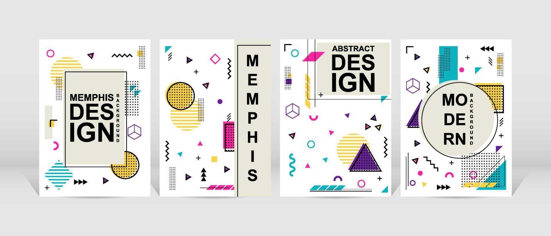 diseño geométrico de moda. conjunto de diseño moderno de memphis. diseño de fondo geométrico genial. aplicable para volante, folleto, portada, revista, libro, pancarta, etc. vector