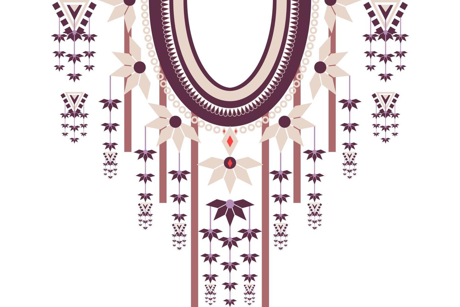 Traditional Shirt Collar Decorated With Flowers and Geometric Shapes. Colors can be Customized as Required. vector
