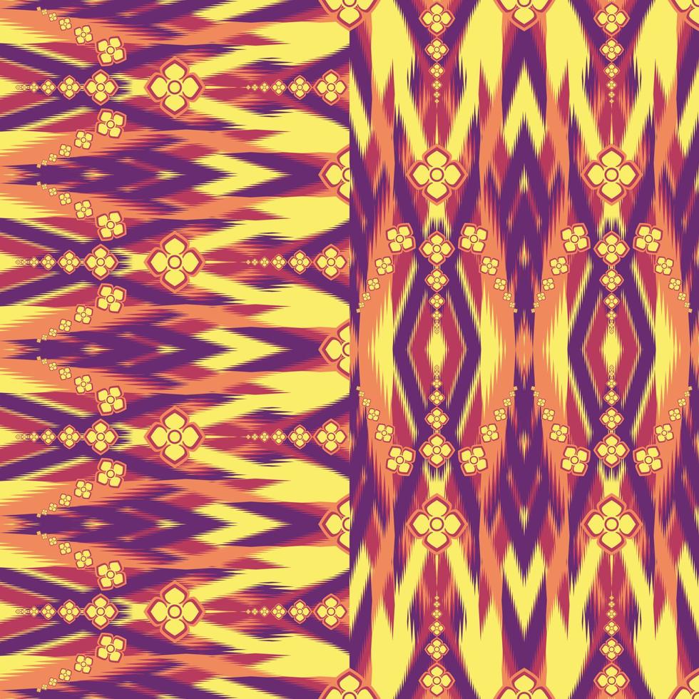 2in1 Seamless Native Fabric Pattern Designed from Geometric Shapes Decorated With Flowers Retro Color Scheme Use it as a Background, Shirt Pattern, and Make Patterns on Things. vector