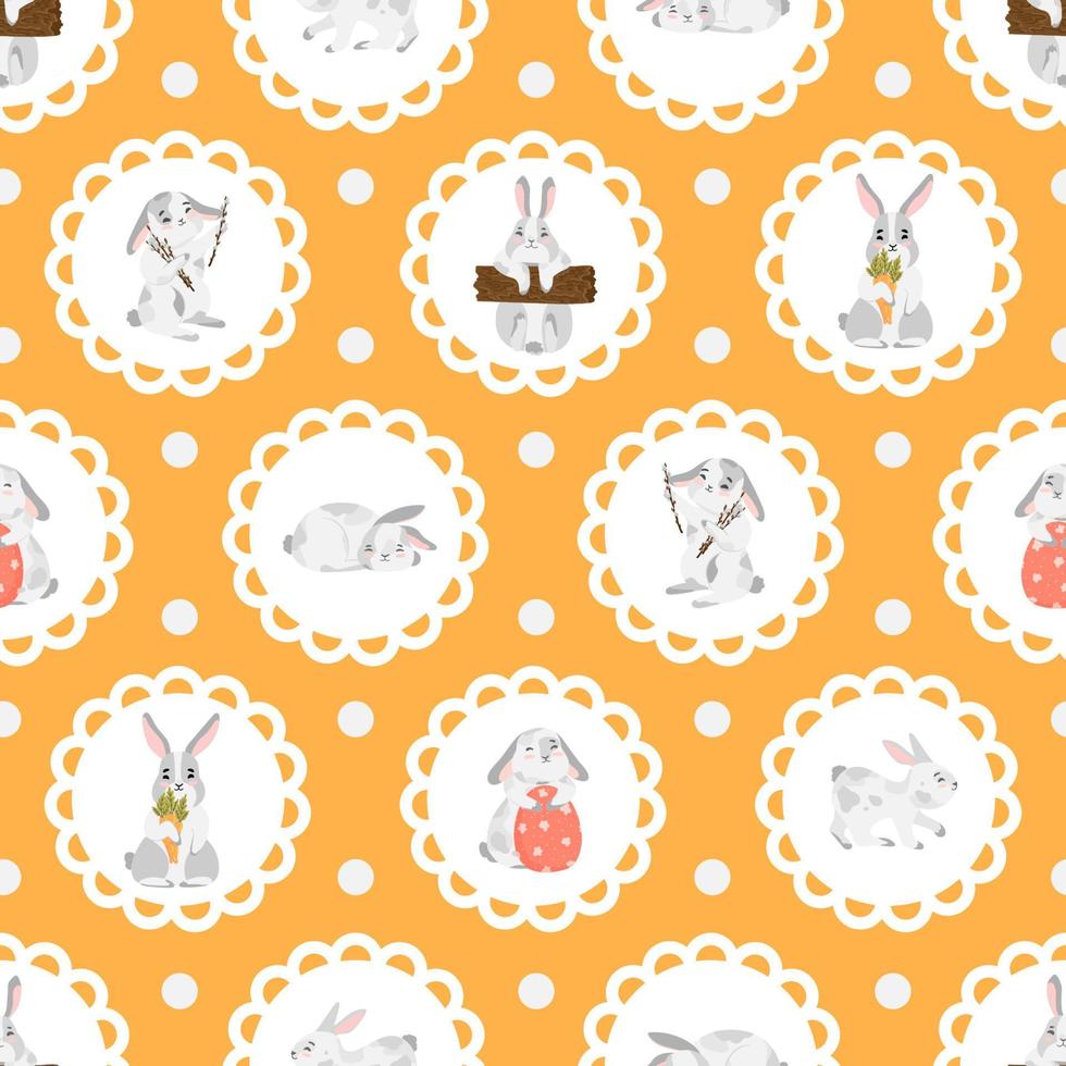 Happy Easter bunny vector seamless pattern. Spring background with rabbits or hares for textile, wallpaper or print design. Flat cartoon texture Illustration