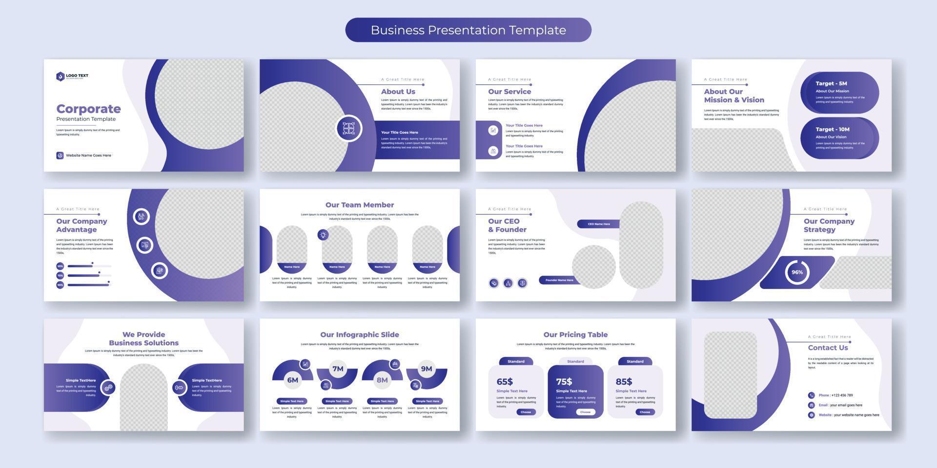Creative business presentation slides template design. Use for modern presentation background, brochure design, website slider, landing page, annual report, company profile vector