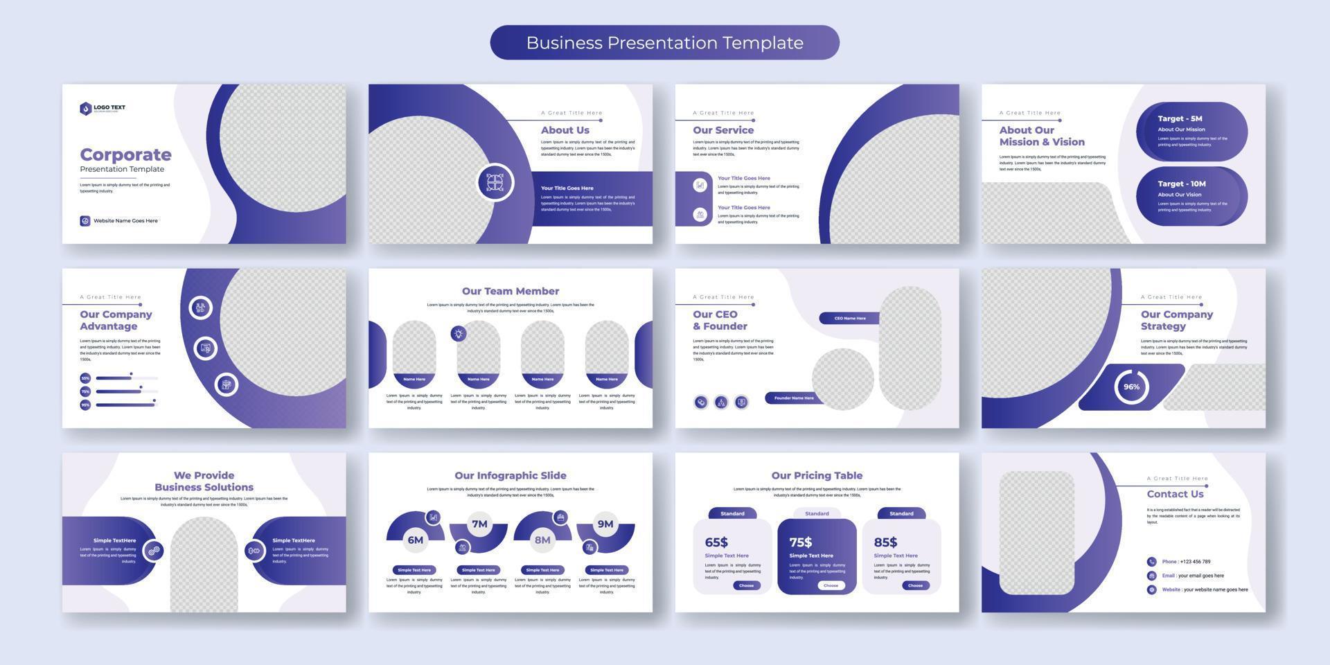 diseño de plantilla de diapositivas de presentación de negocios creativos. uso para antecedentes de presentación modernos, diseño de folletos, control deslizante de sitios web, página de inicio, informe anual, perfil de empresa vector