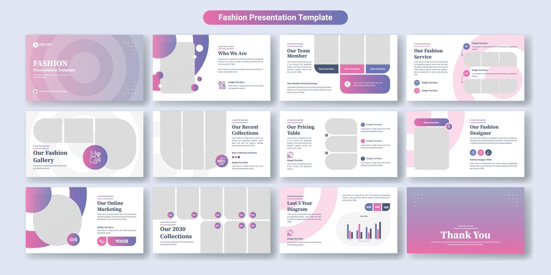 Fashion presentation slides template design. Use for modern presentation background, brochure design, website slider, landing page, annual report, company profile vector