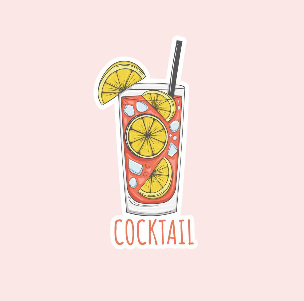 Colorful hand drawn cocktail illustration stickers vector