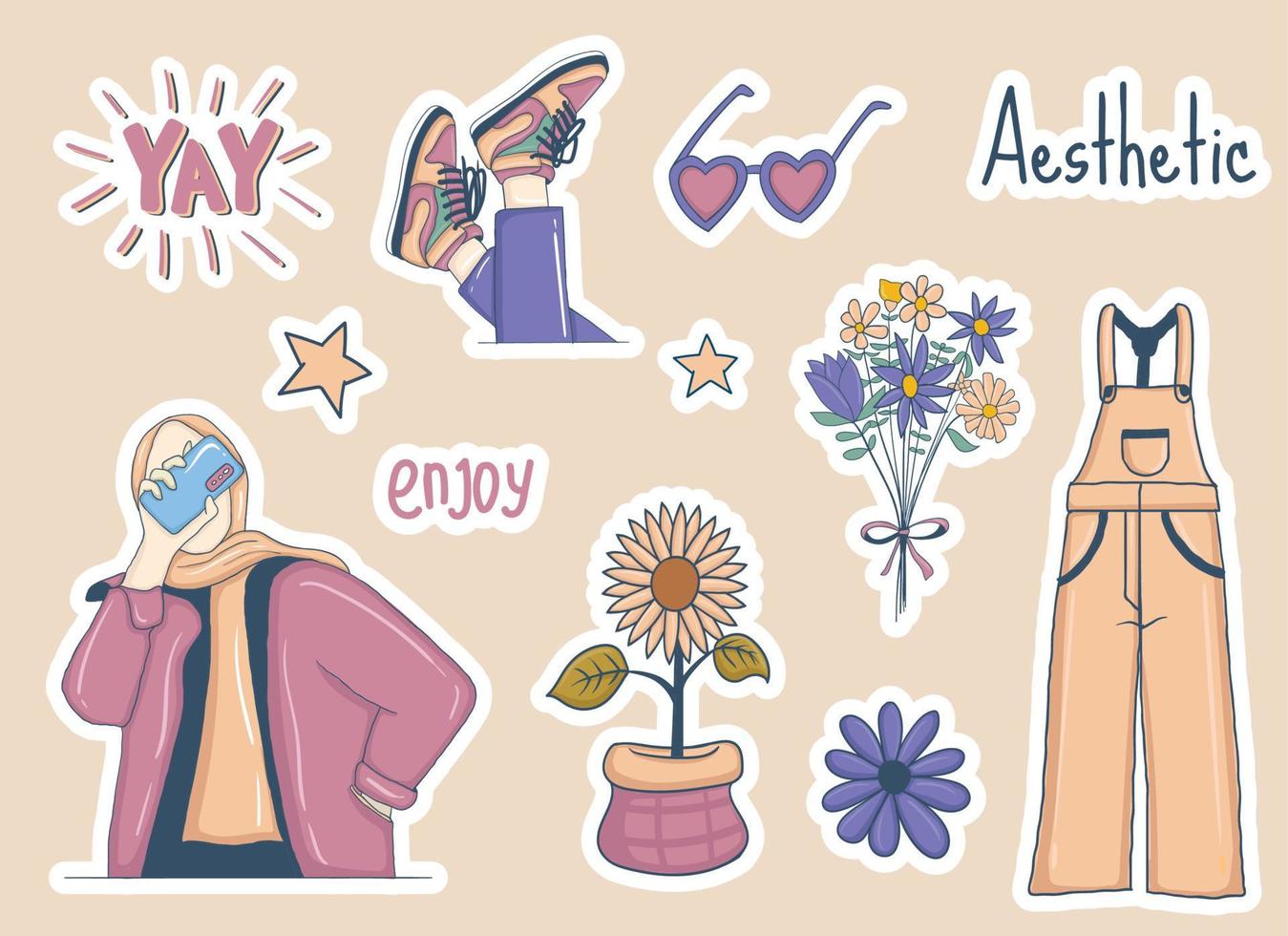 Colorful Hand drawn aesthetic stickers collection 6792039 Vector Art at  Vecteezy