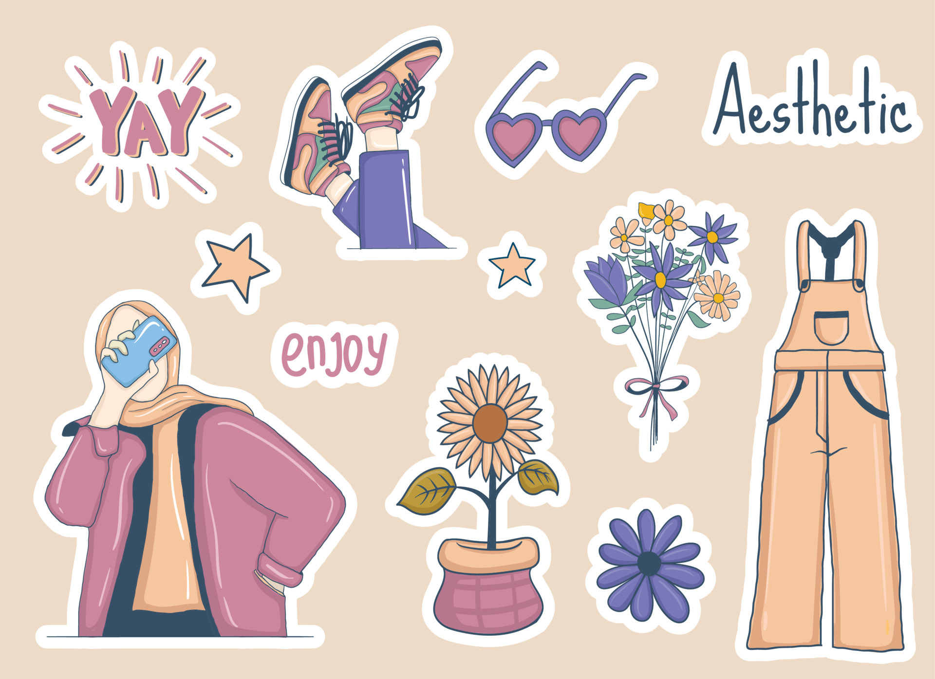 Colorful Hand drawn aesthetic stickers collection 6792039 Vector Art at  Vecteezy