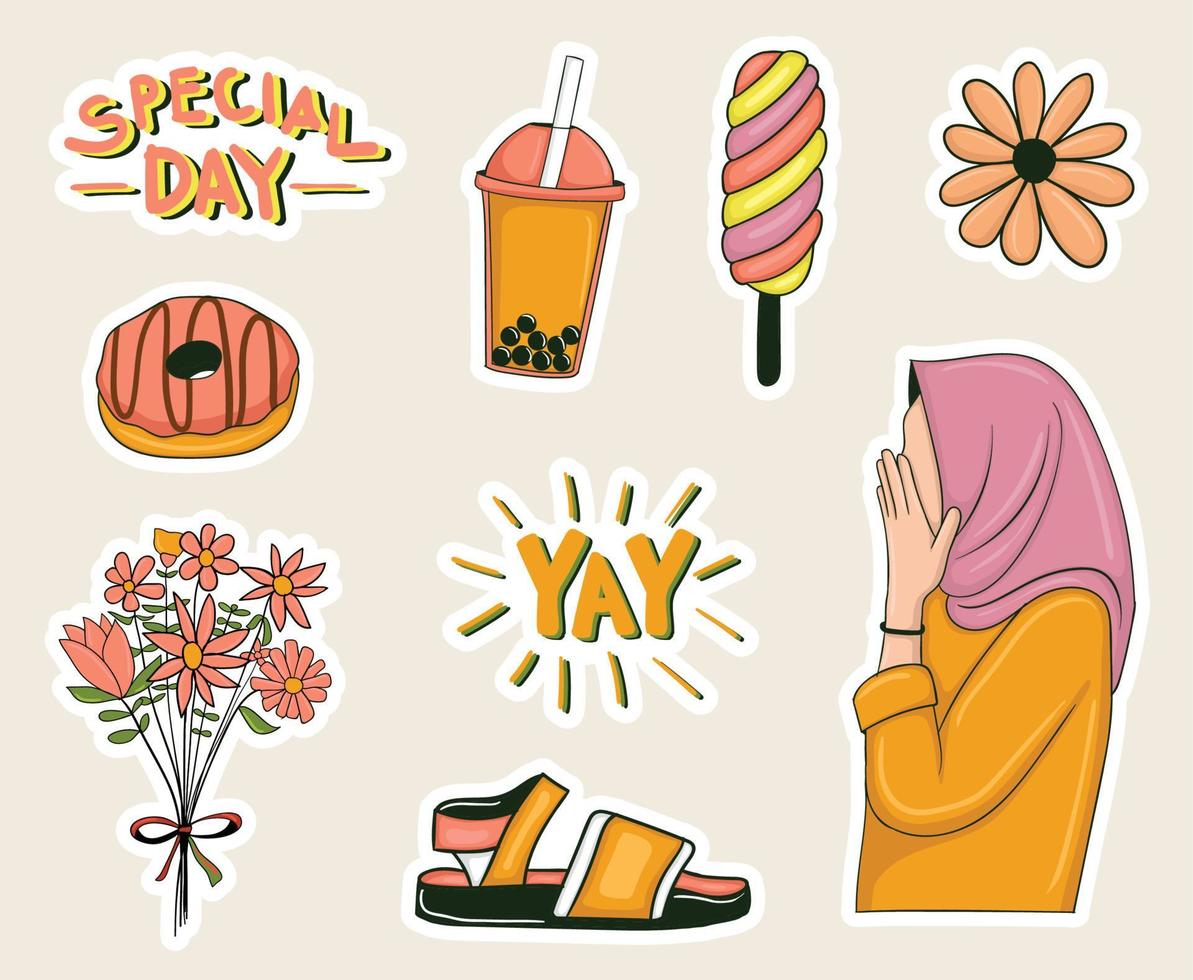 Colorful Hand drawn aesthetic stickers collection vector