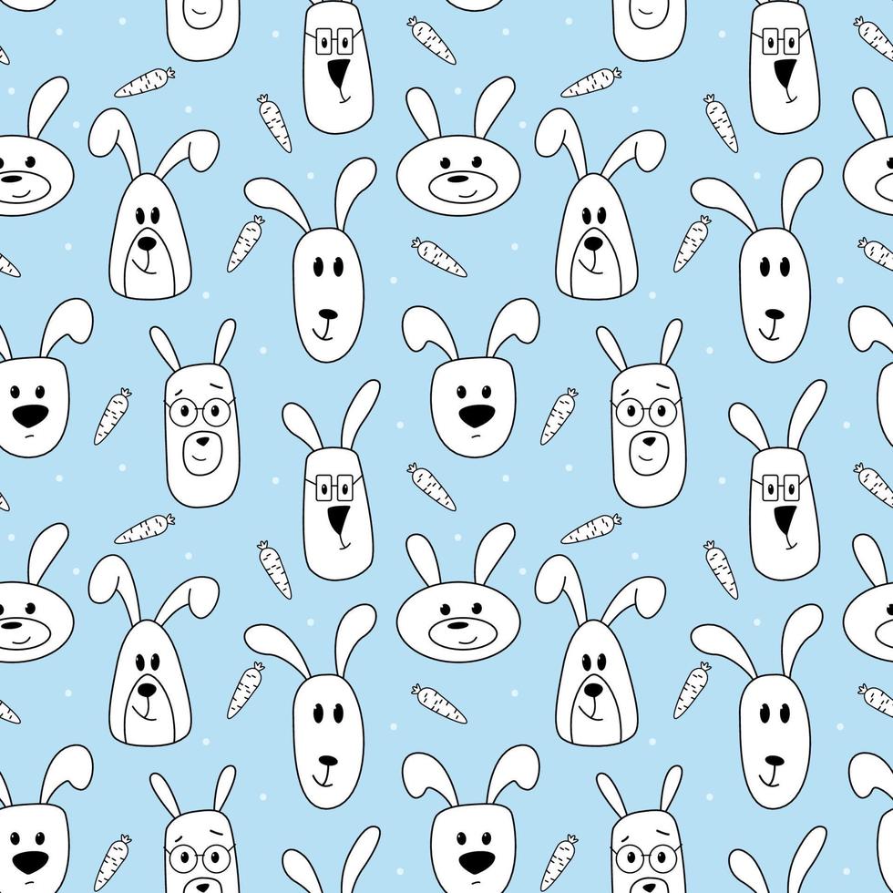 Pattern with rabbits and carrots on a blue background vector