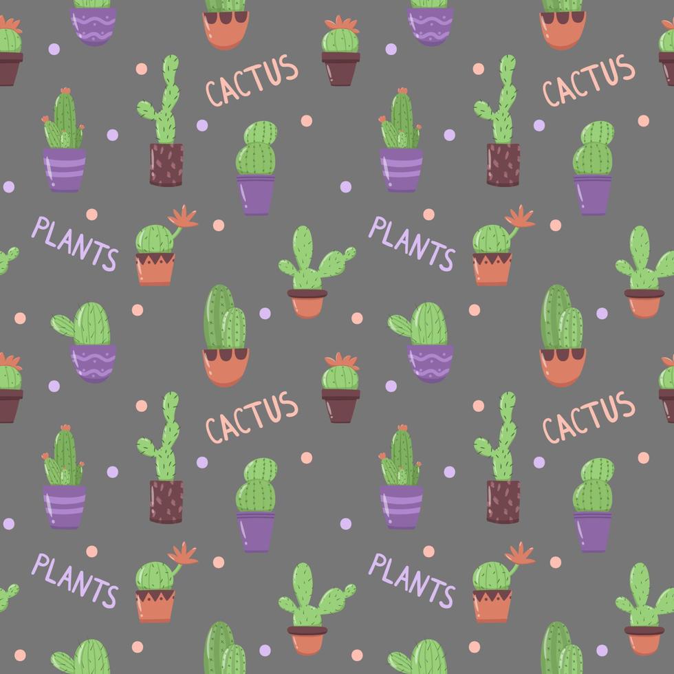 Vector seamless pattern with different cacti in pots