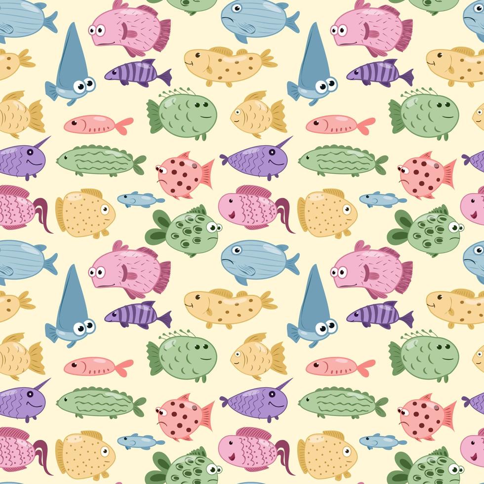 pattern with colorful fish on a yellow background vector