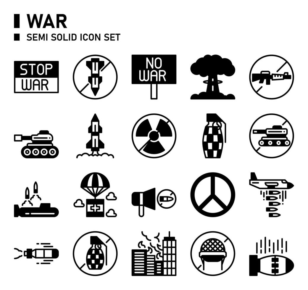 War semi solid icon set. vector