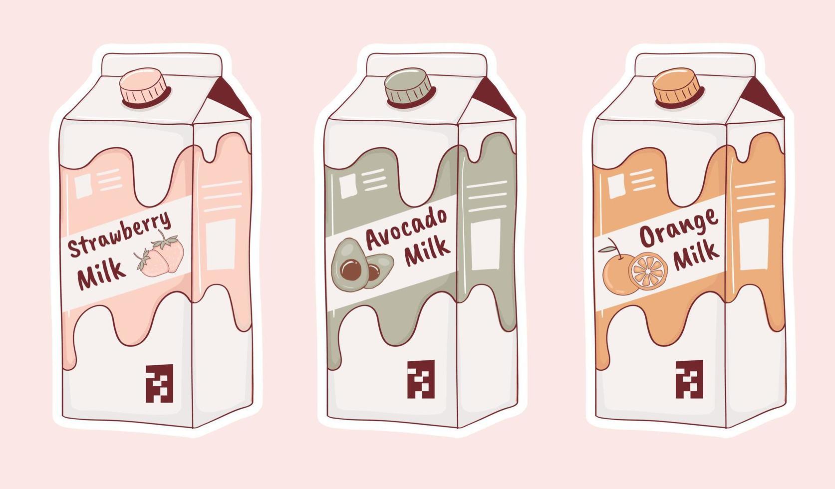 Colorful Hand drawn cute milk Stickers Collection vector